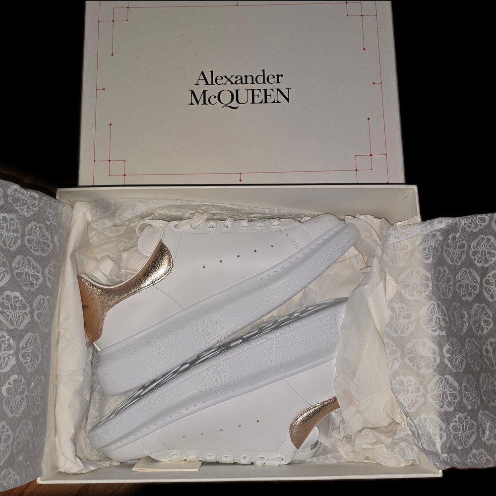 Alexander McQueen White and Gold Larry Sneakers